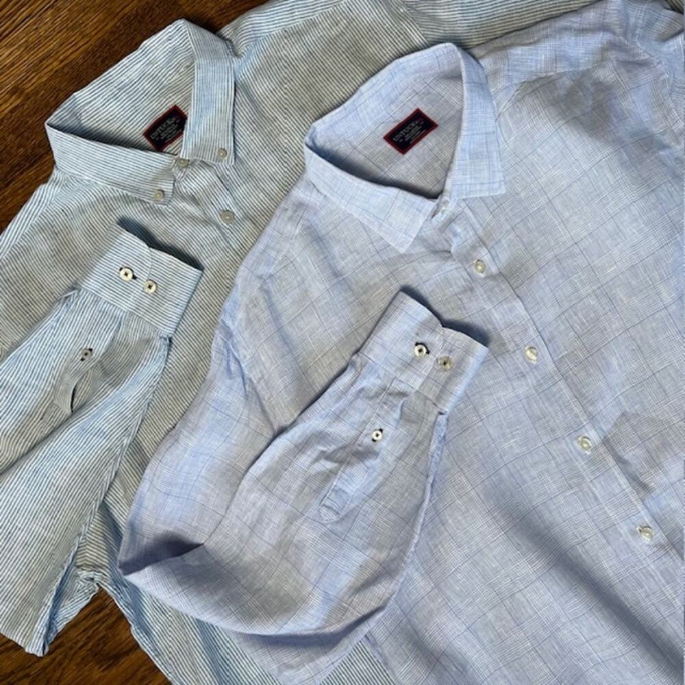 Untuckit Long Sleeve Linen Button Down Shirts Mens XXL Blue Torontel Tercos WR